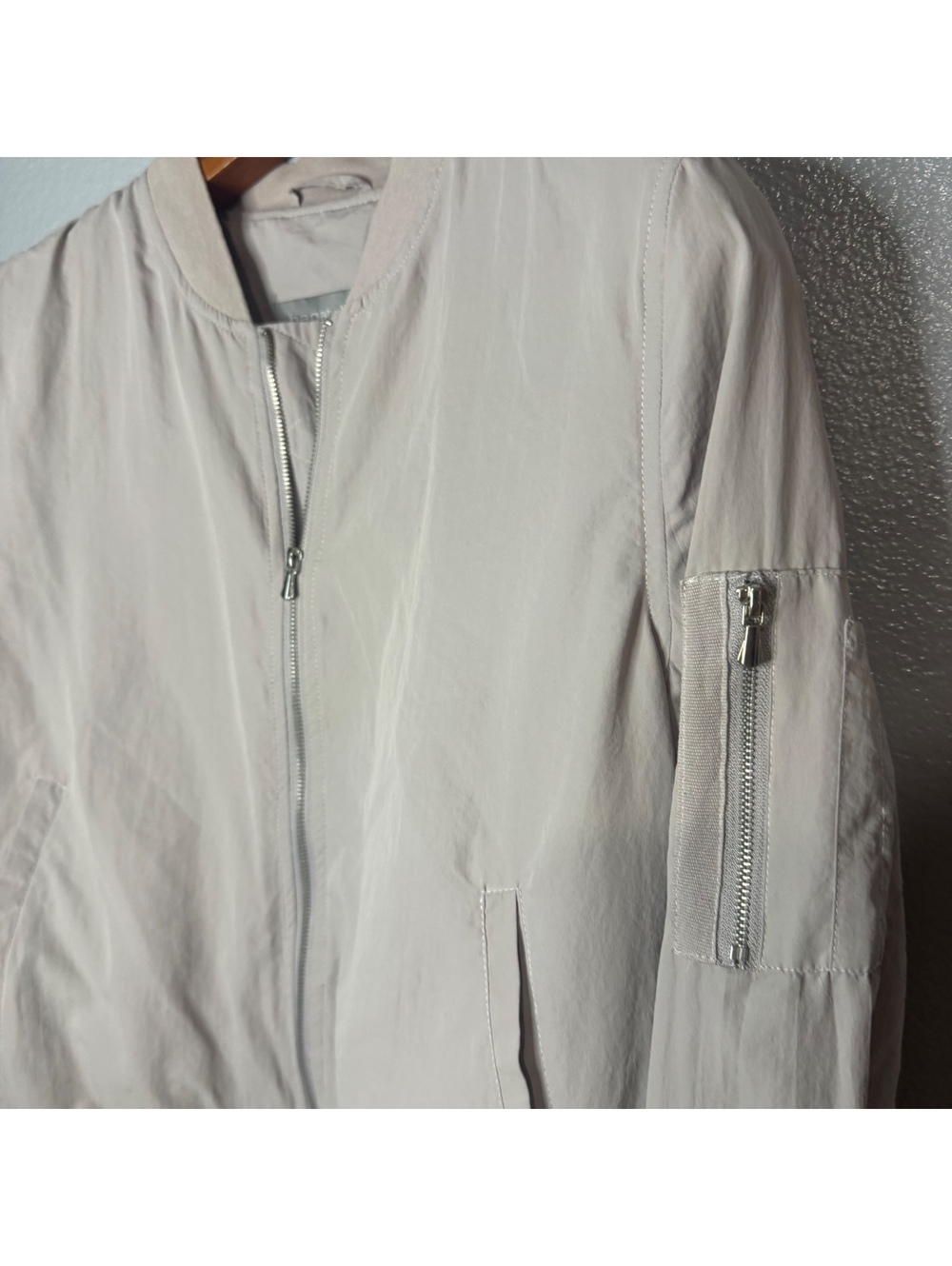 Bagatelle Lightweight Bomber Jacket Women’s Medium Beige Silky Zip Casual Coat - Picture 2 of 7